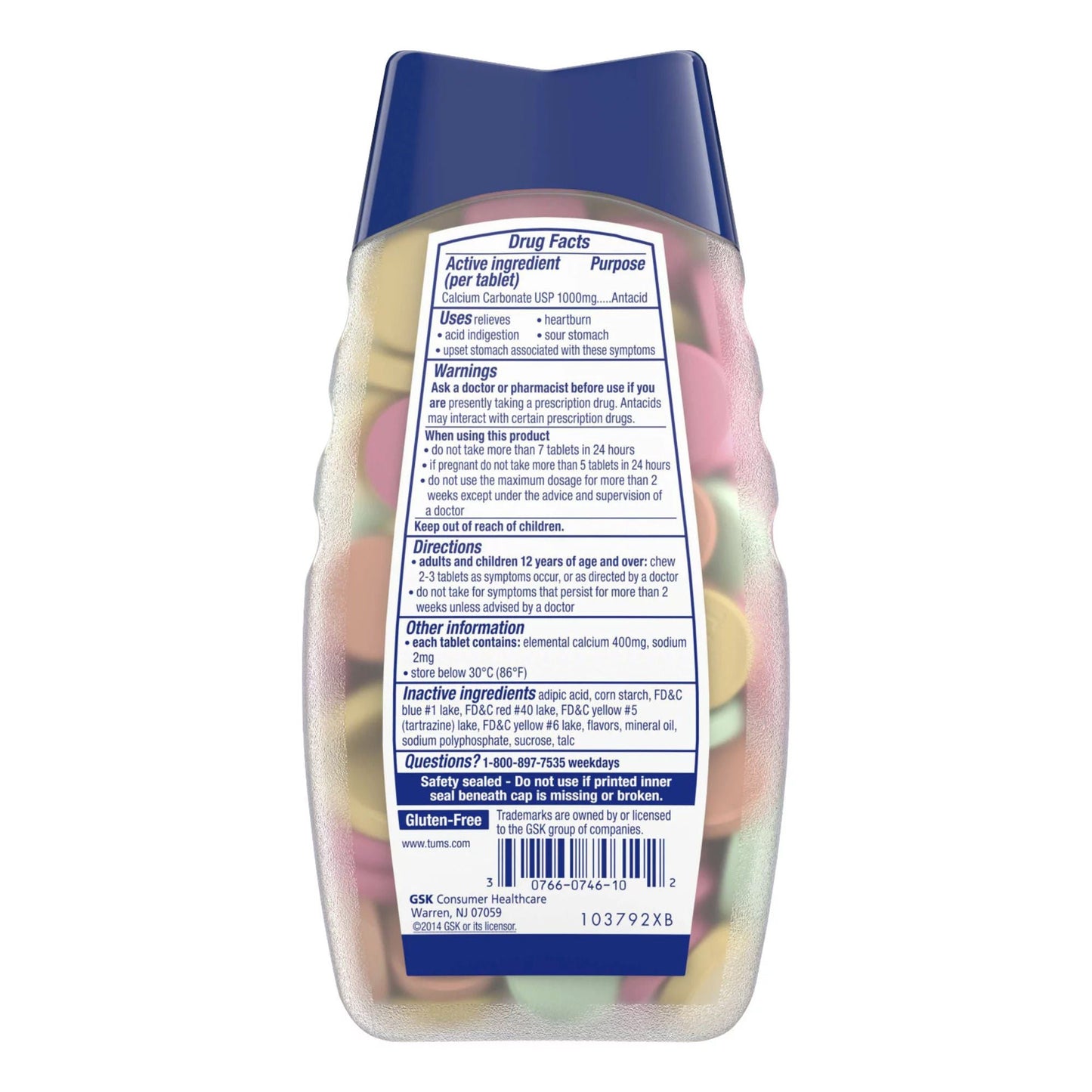 Tums Smoothies Extra Strength 750 Antacid Chewable Tablets, Assorted Fruit
