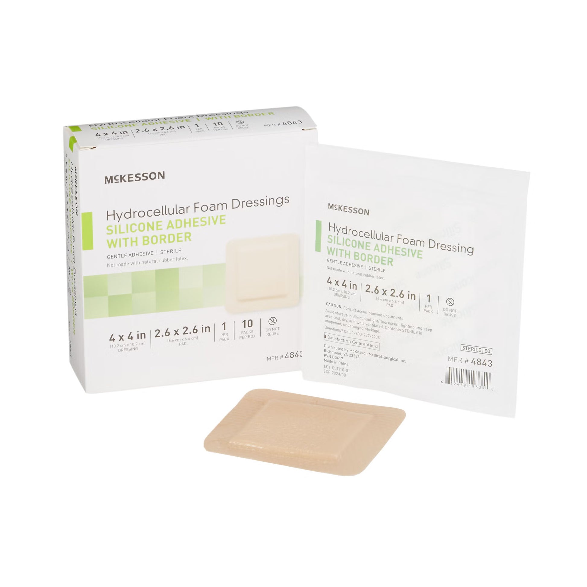 McKesson Silicone Adhesive with Border Silicone Foam Dressing, 4 x 4 Inch