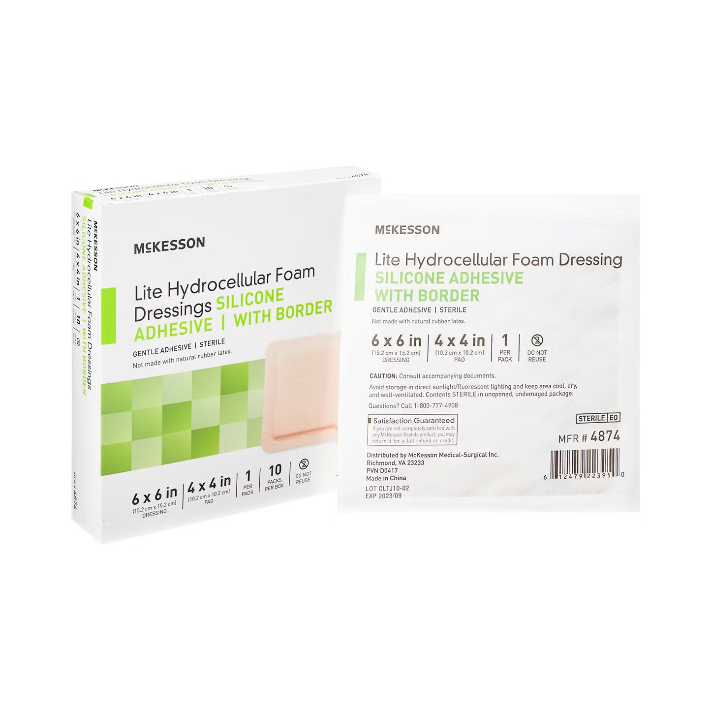 McKesson Lite Hydrocellular Foam Dressings w/ Border & Silicone Adhesive, 6 x 6"