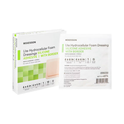 McKesson Lite Hydrocellular Foam Dressings w/ Border & Silicone Adhesive, 6 x 6"