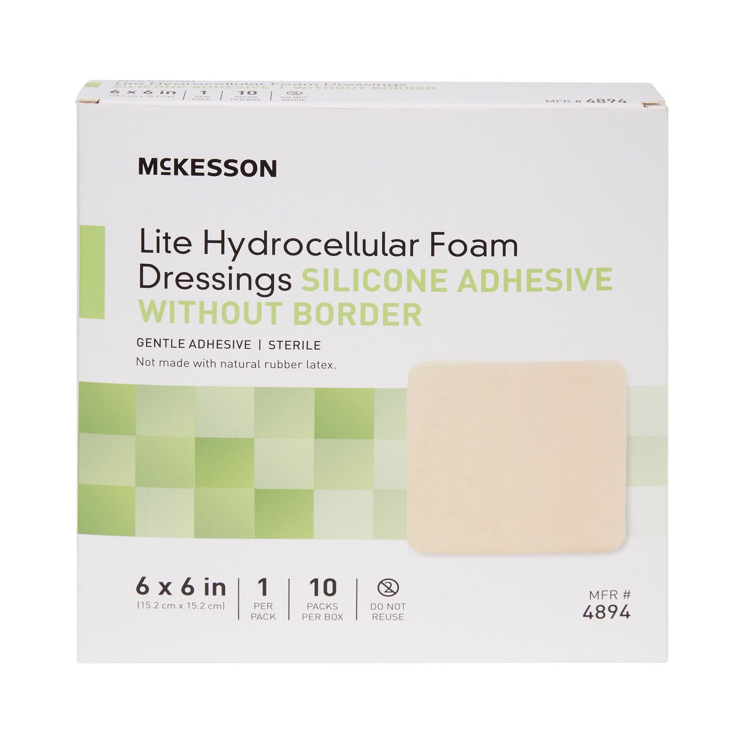 McKesson Lite Hydrocellular Foam Dressing w/ Silicone Adhesive w/o Border, 6 x 6