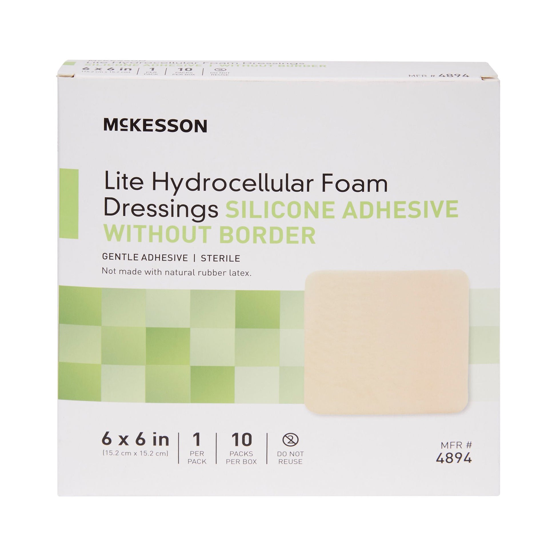 McKesson Lite Hydrocellular Foam Dressing w/ Silicone Adhesive w/o Border, 6 x 6
