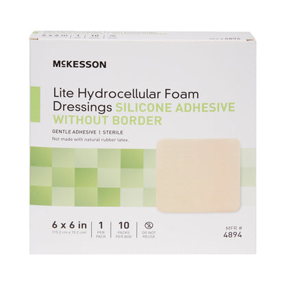 McKesson Lite Hydrocellular Foam Dressing w/ Silicone Adhesive w/o Border, 6 x 6