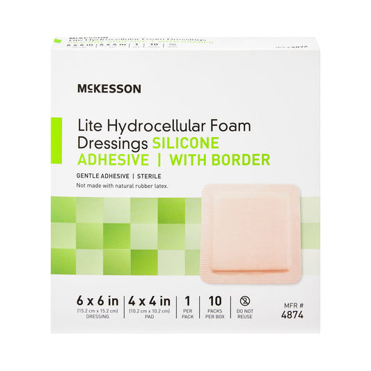 McKesson Lite Hydrocellular Foam Dressings w/ Border & Silicone Adhesive, 6 x 6"