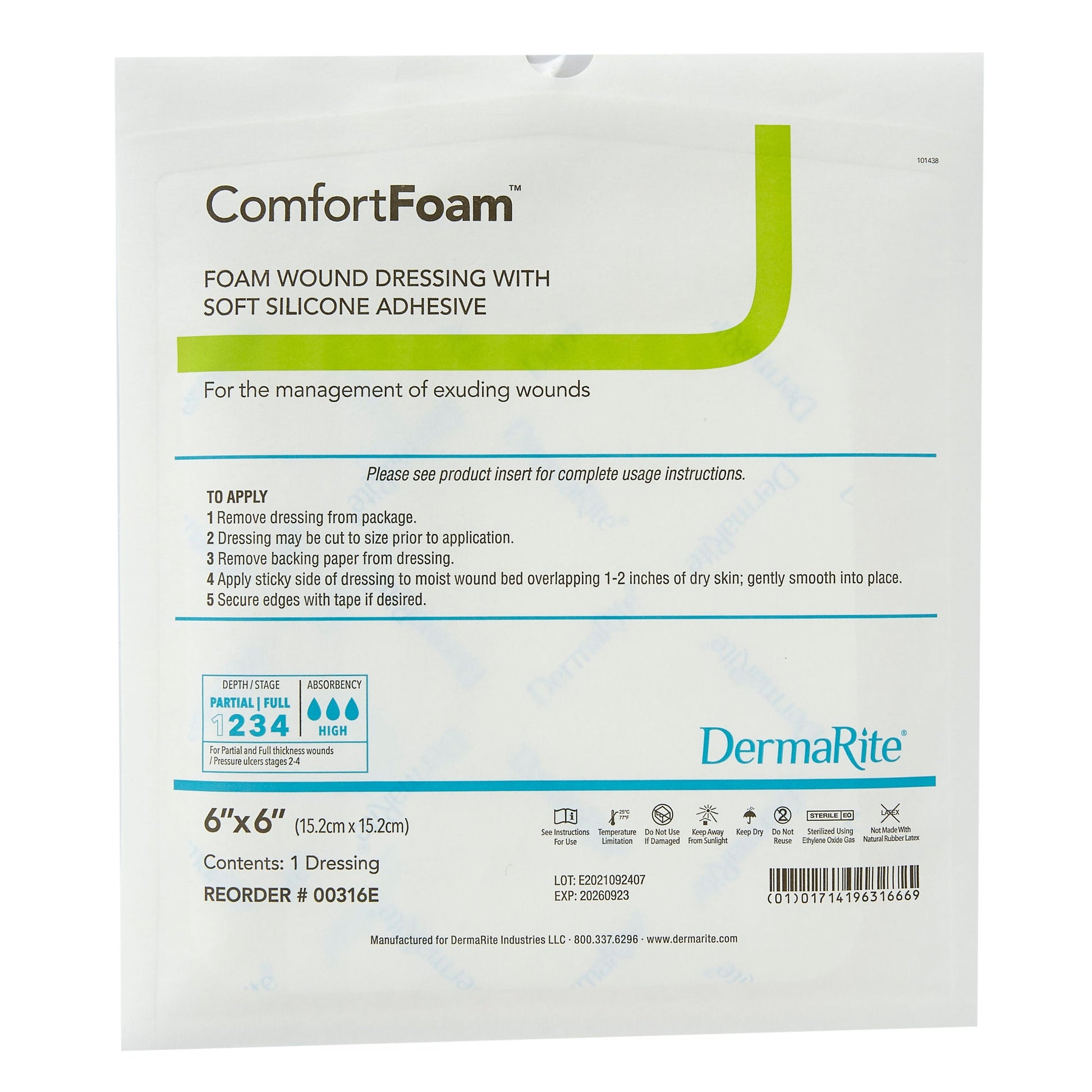 ComfortFoam™ Silicone Adhesive without Border Silicone Foam Dressing, 6 x 6 Inch