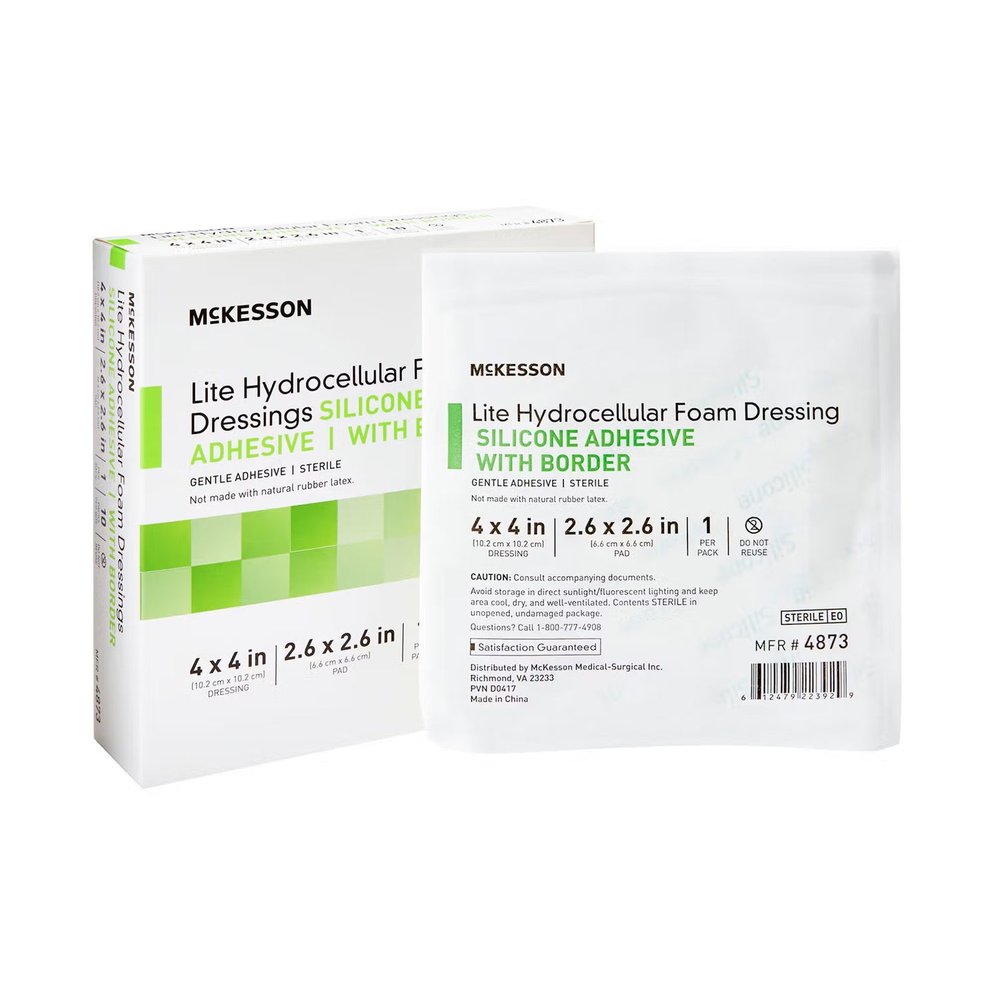 McKesson Lite Hydrocellular Foam Dressings w/ Border & Silicone Adhesive, 4 x 4"