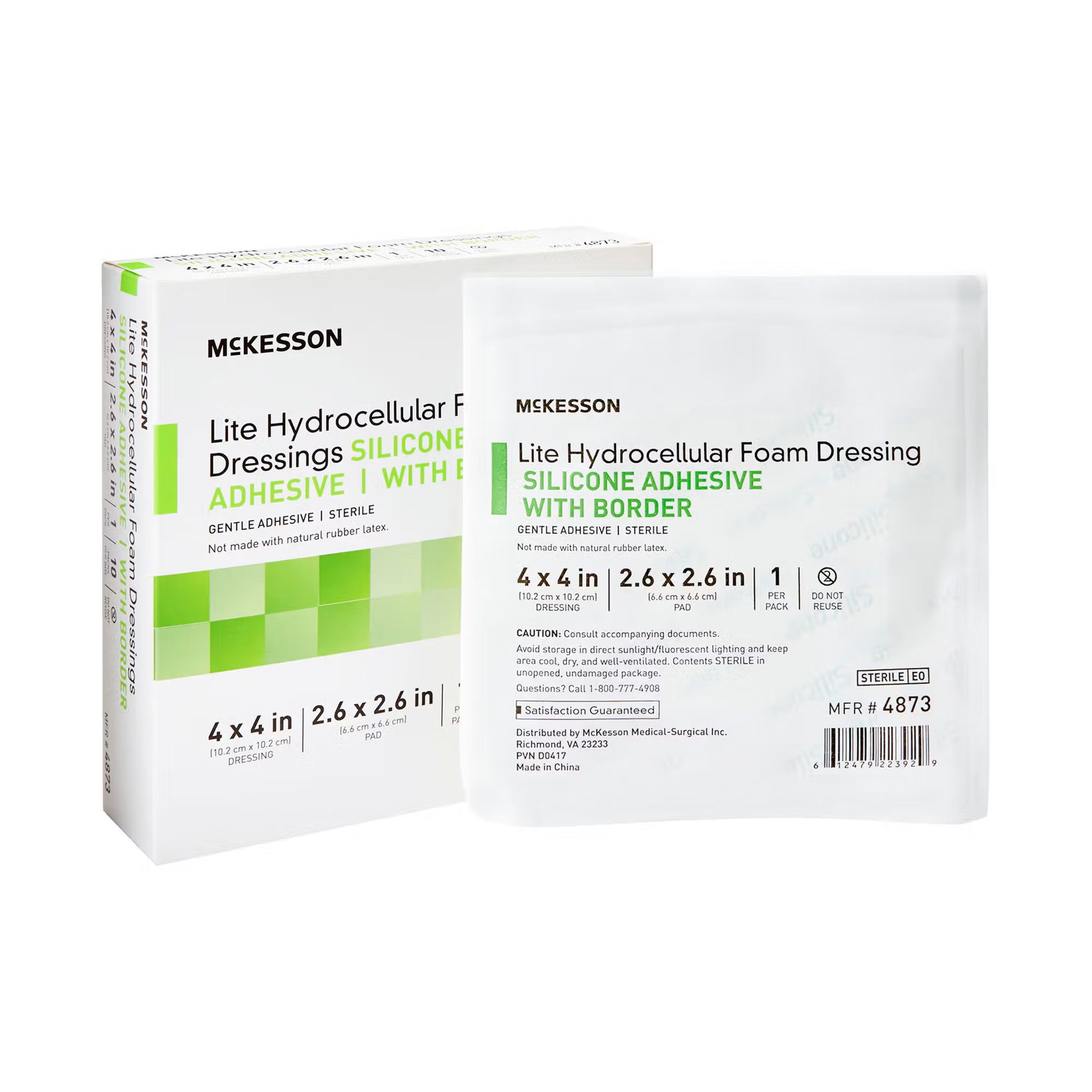 McKesson Lite Hydrocellular Foam Dressings w/ Border & Silicone Adhesive, 4 x 4"