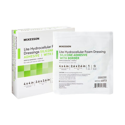 McKesson Lite Hydrocellular Foam Dressings w/ Border & Silicone Adhesive, 4 x 4"