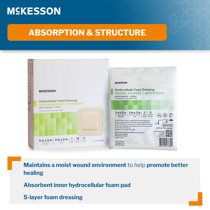 McKesson 5 x 5 Inch Five-Layer Hydrocellular Foam Dressing w/ 2 x 2 Inch Border