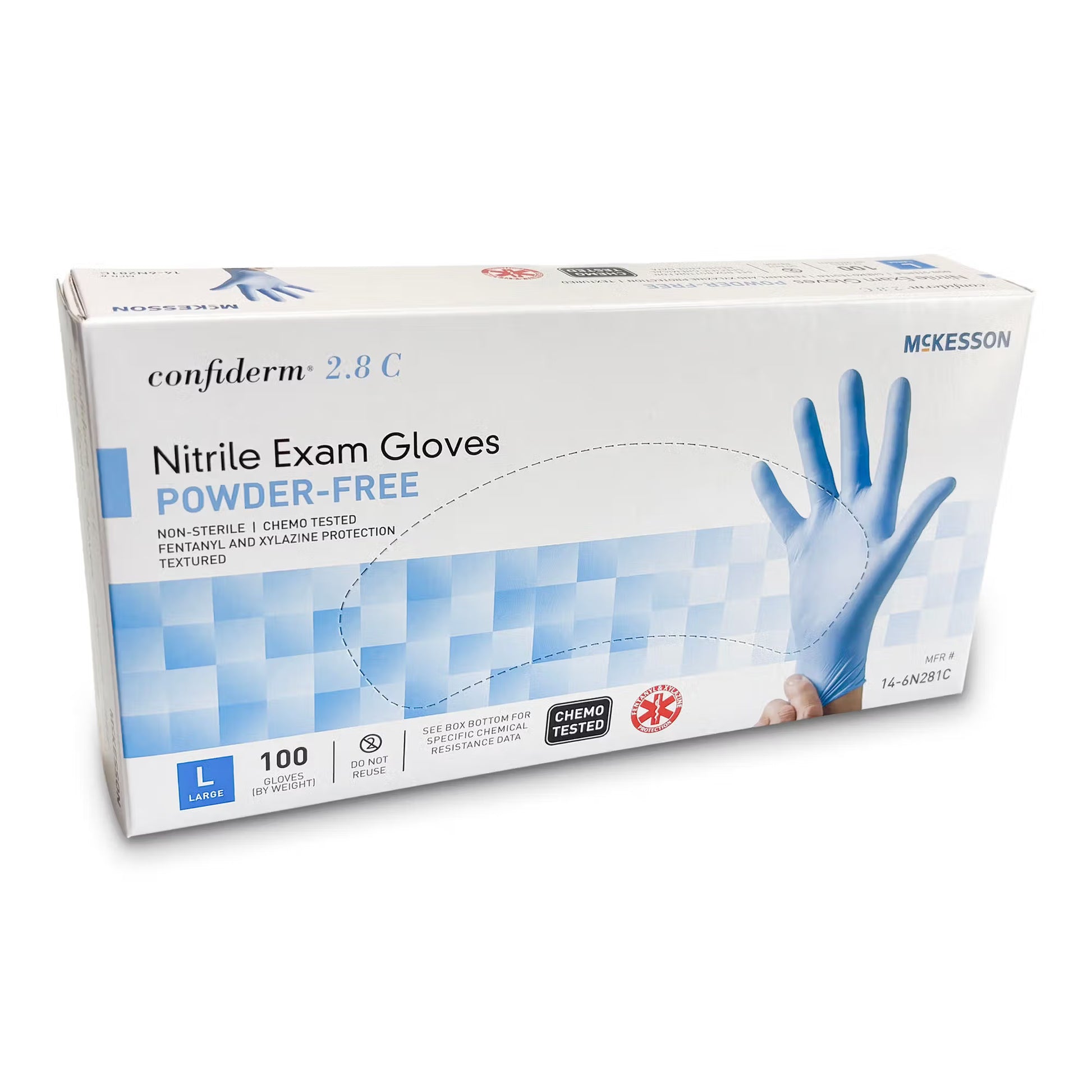 McKesson Confiderm® 2.8C Nitrile Exam Gloves, Large, Ocean Blue