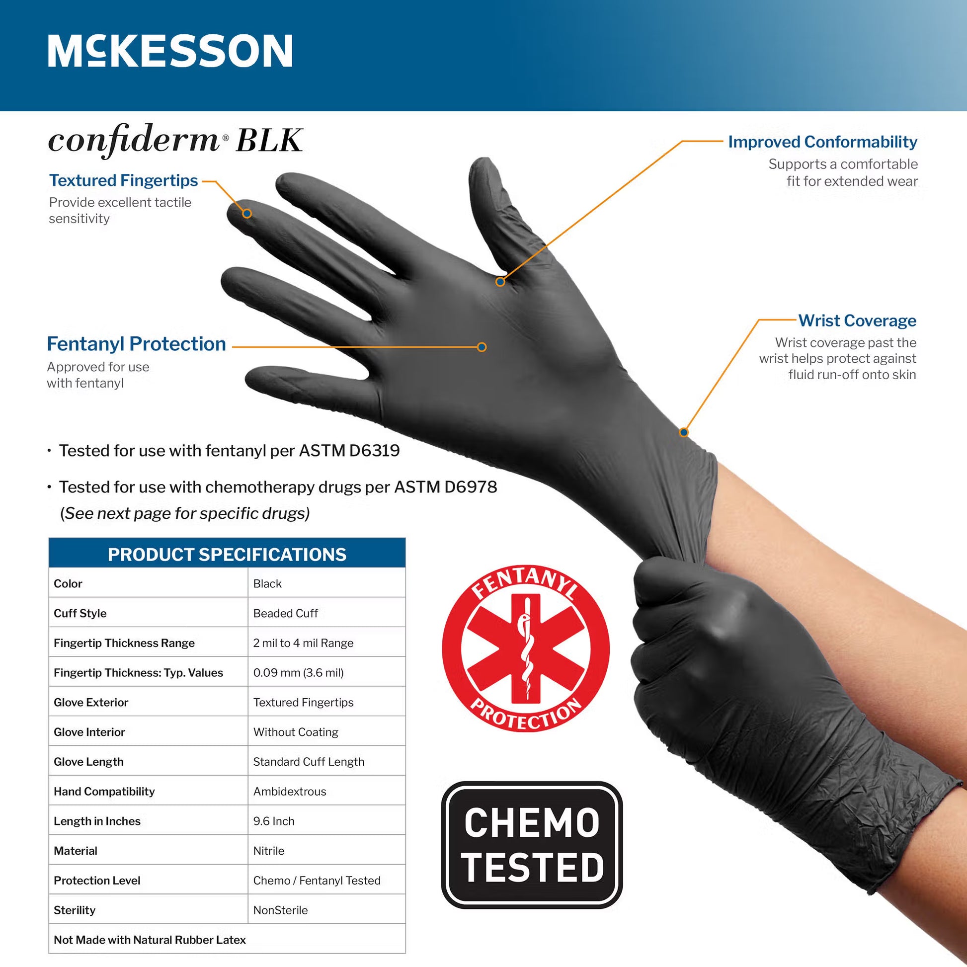 McKesson Confiderm® 6.8C Nitrile Exam Glove, Small, Blue