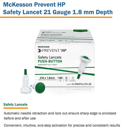 McKesson Prevent® HP Push Button Safety Lancet, 21 Guage