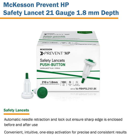 McKesson Prevent® HP Push Button Safety Lancet, 21 Guage