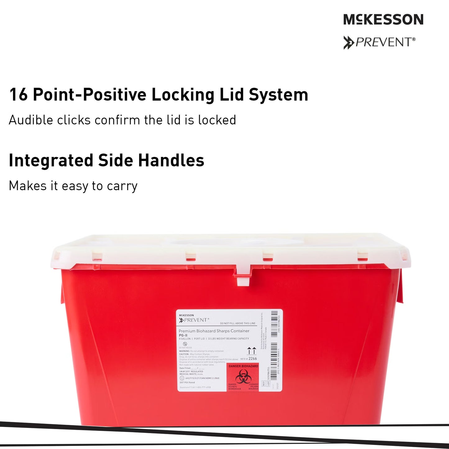 McKesson Prevent® Sharps Container, 8 Gallon, 13-1/2 x 17-3/10 x 13 Inch