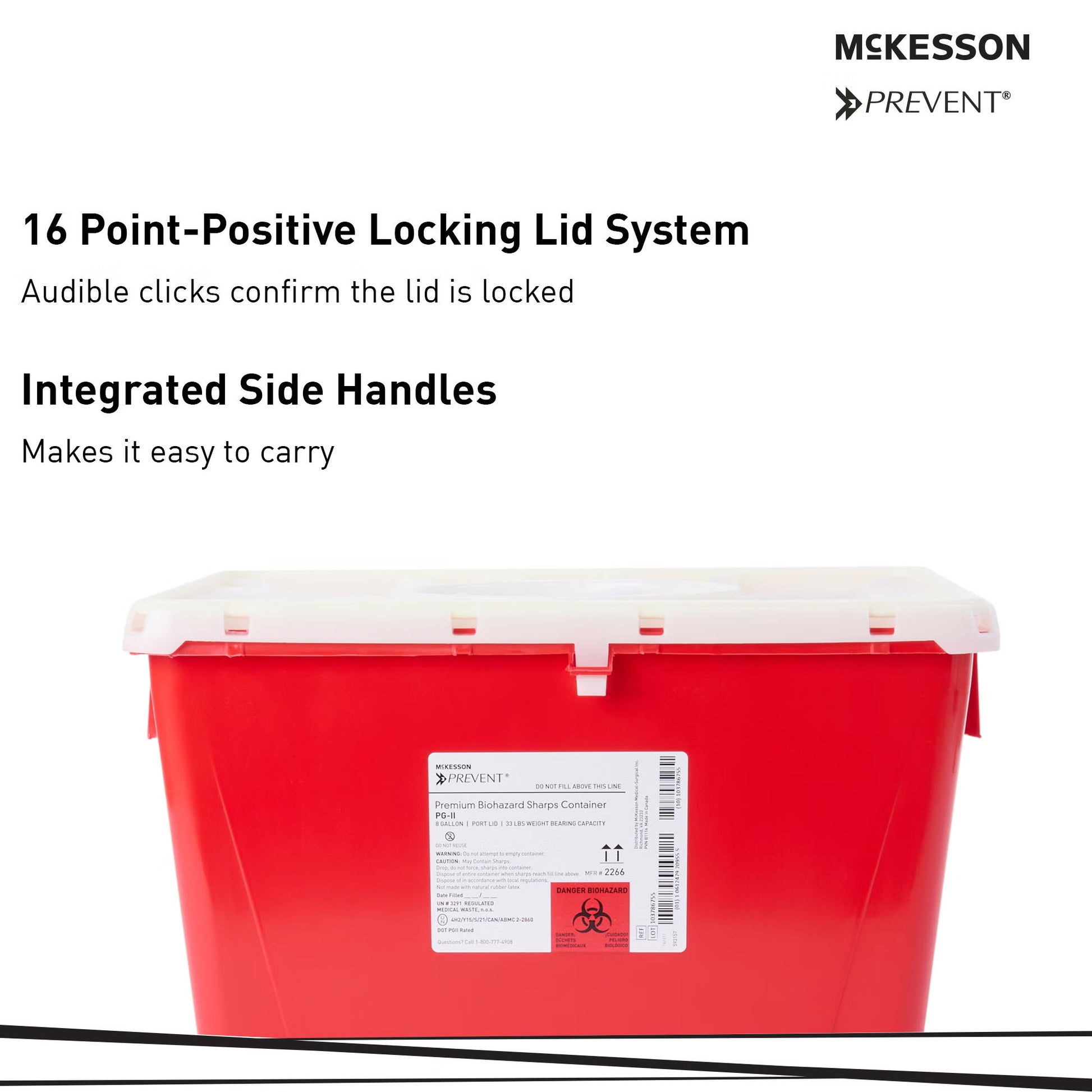 McKesson Prevent® Sharps Container, 8 Gallon, 13-1/2 x 17-3/10 x 13 Inch