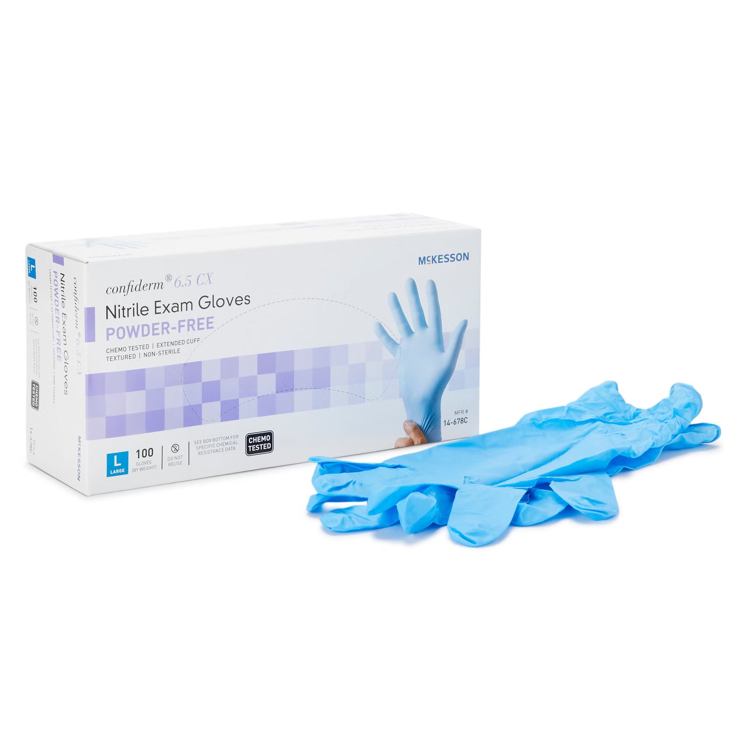 McKesson Confiderm® 6.5CX Nitrile Extended Cuff Length Exam Glove, Large, Blue