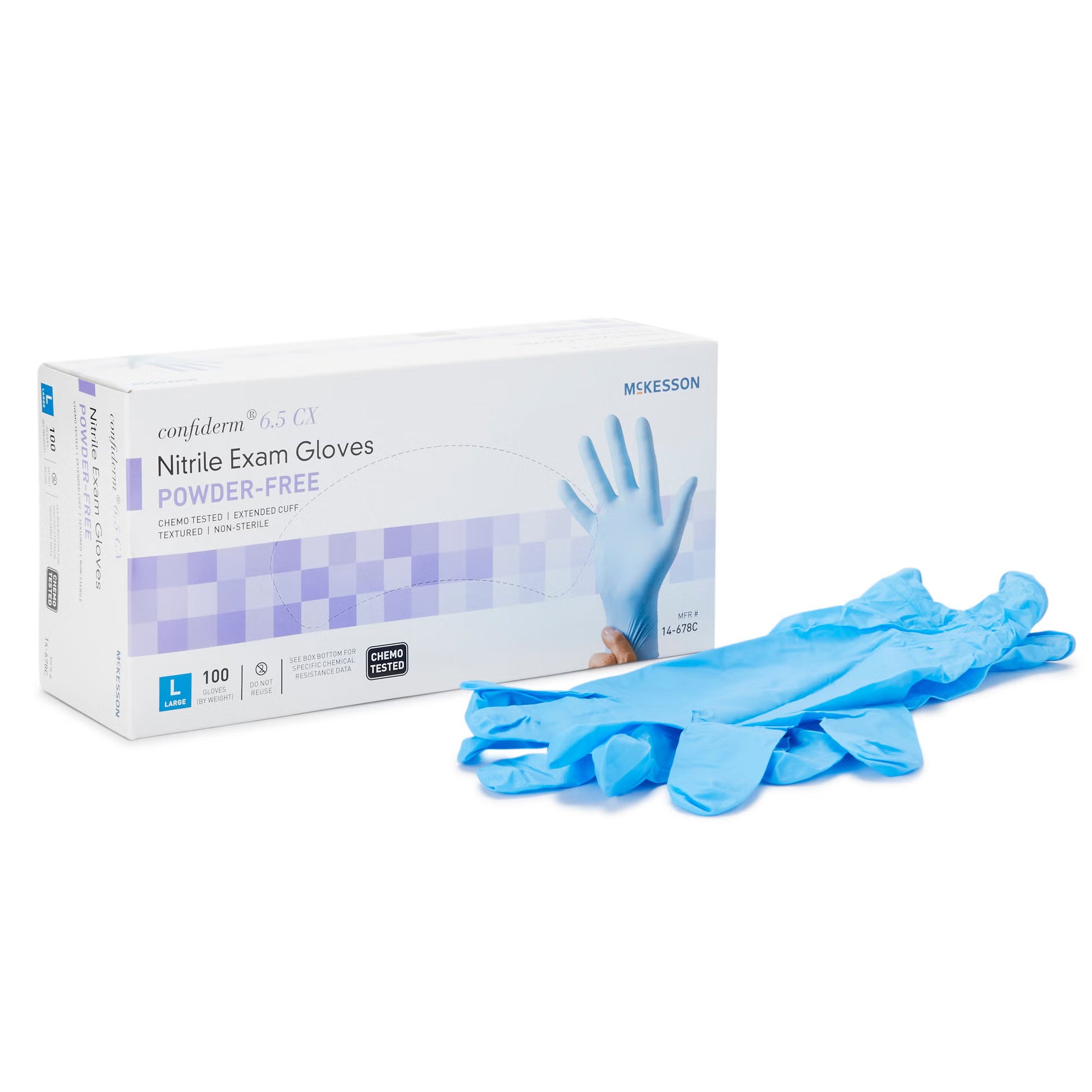 McKesson Confiderm® 6.5CX Nitrile Extended Cuff Length Exam Glove, Large, Blue