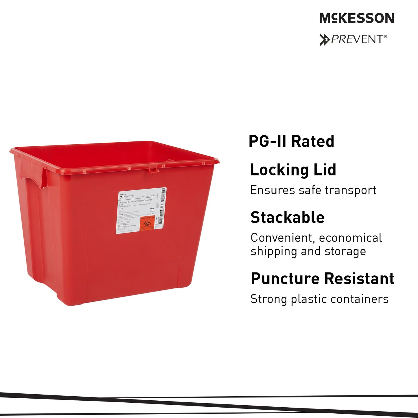 McKesson Prevent® Sharps Container, 8 Gallon, 13-1/2 x 17-3/10 x 13 Inch