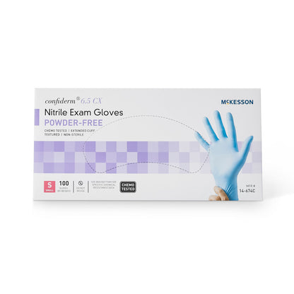 McKesson Confiderm® 6.5CX Nitrile Extended Cuff Length Exam Glove, Small, Blue
