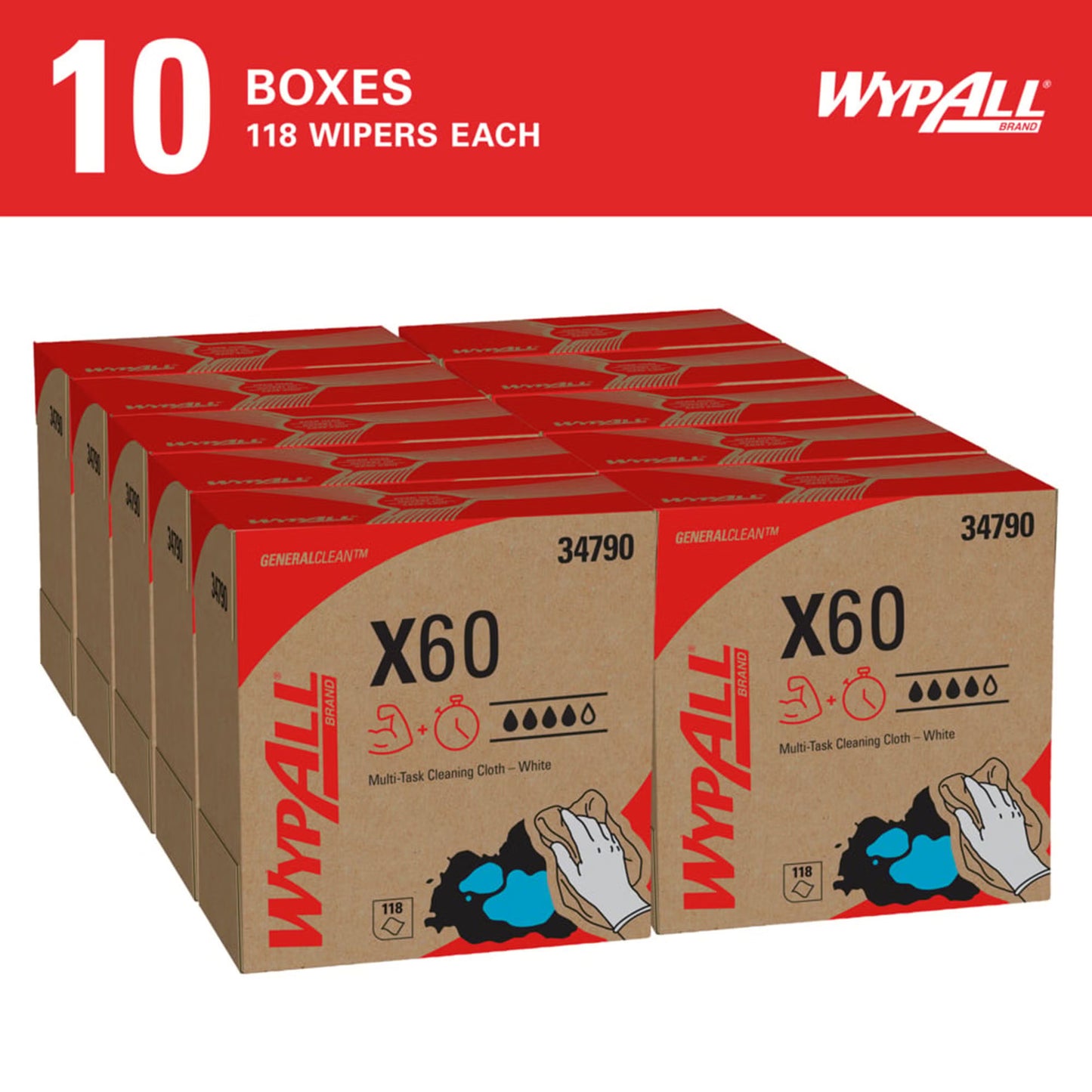Multipurpose Task Wipe WypAll® GeneralClean™ X60 118 Count Dispenser Box 8 X 16 Inch NonSterile Disposable