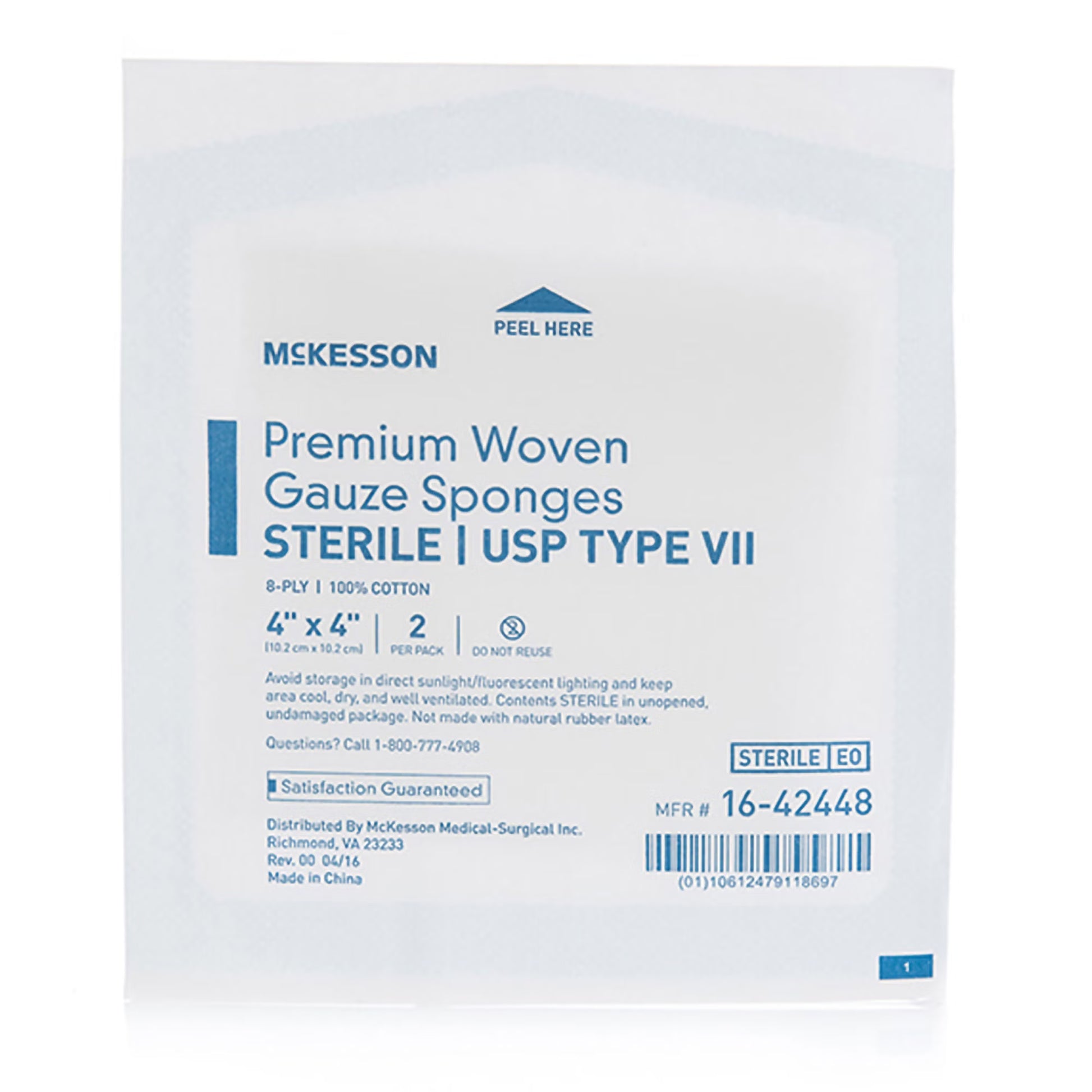 McKesson Sterile USP Type VII Gauze Sponge, 4 x 4 Inch, Eight Ply