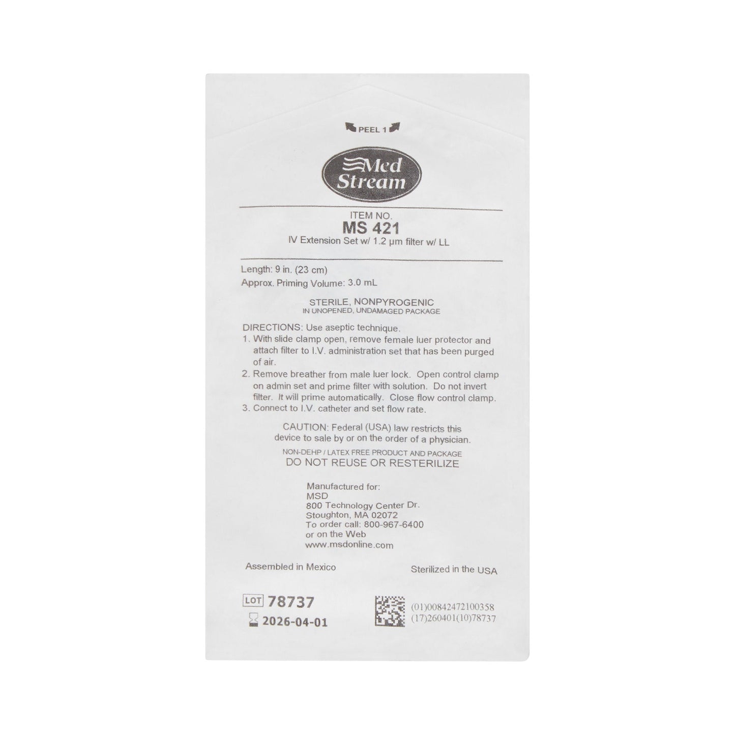 McKesson IV Extension Set, Standard Bore 9-inch Tubing, 1.2 Micron Filter