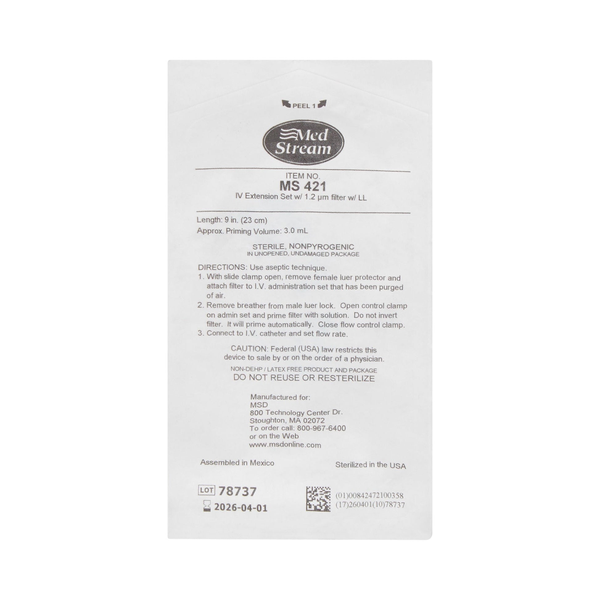 McKesson IV Extension Set, Standard Bore 9-inch Tubing, 1.2 Micron Filter