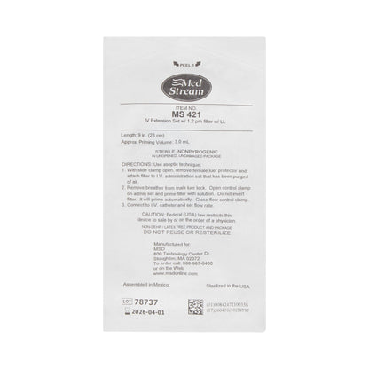 McKesson IV Extension Set, Standard Bore 9-inch Tubing, 1.2 Micron Filter