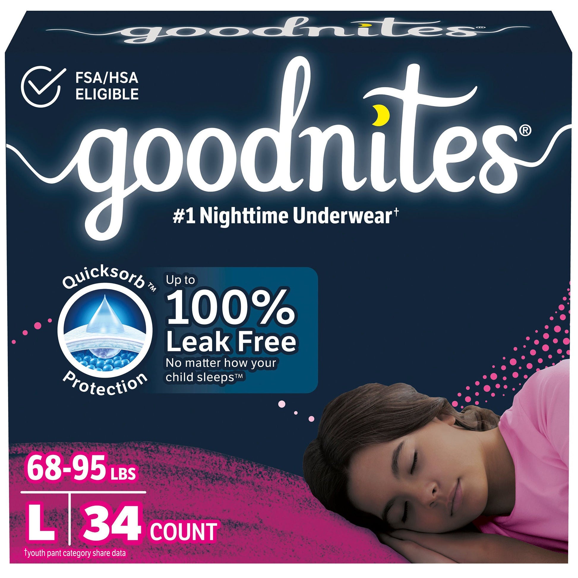 Goodnites® Heavy Absorbency Nighttime Underwear, Large for Girls 68 – 95 lbs.