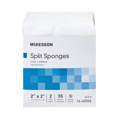 McKesson IV/Drain Split Dressing, 2 x 2 Inch, Six Ply