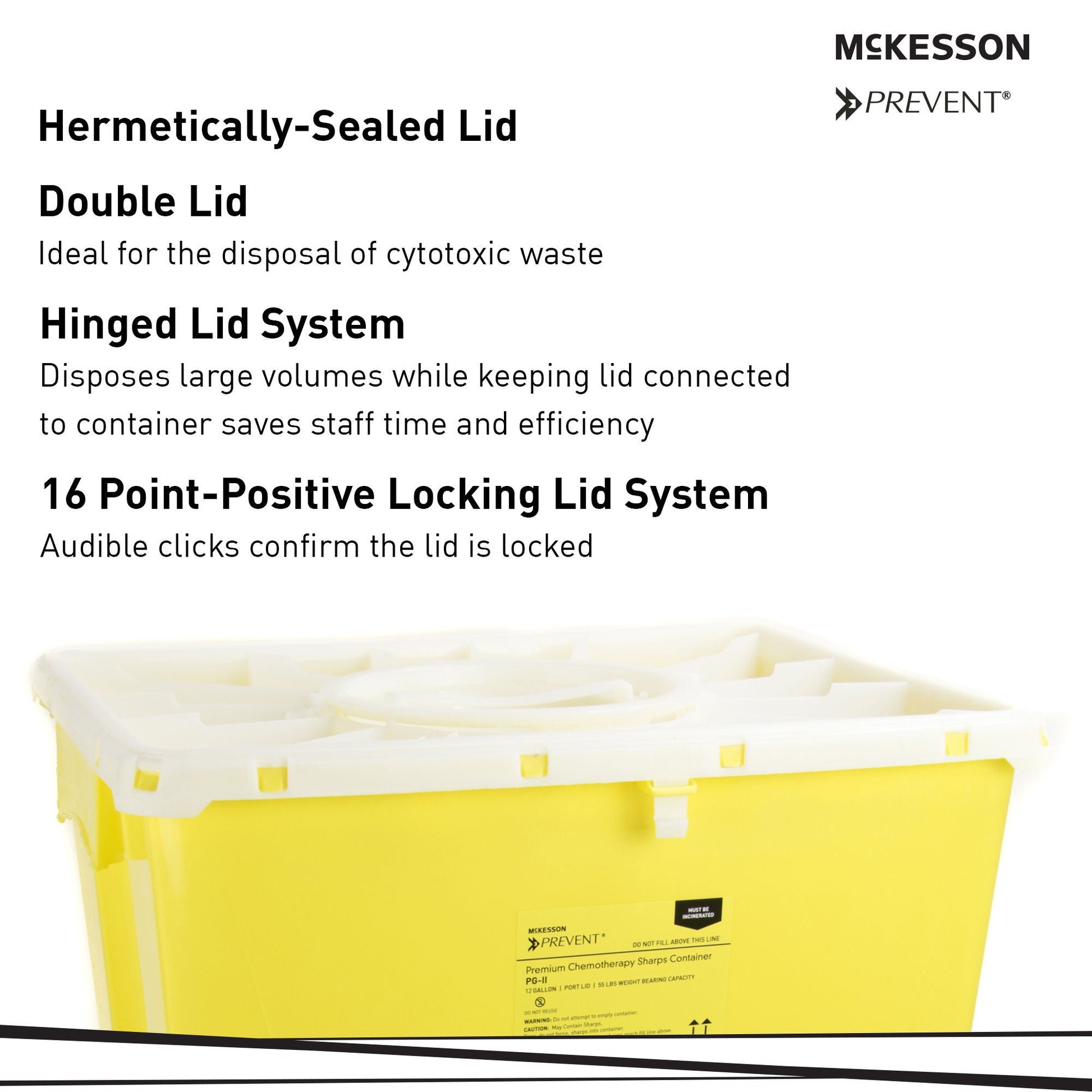 McKesson Prevent® Chemotherapy Sharps Container, 12 Gal., 20.8 x 17.3 x 13 Inch
