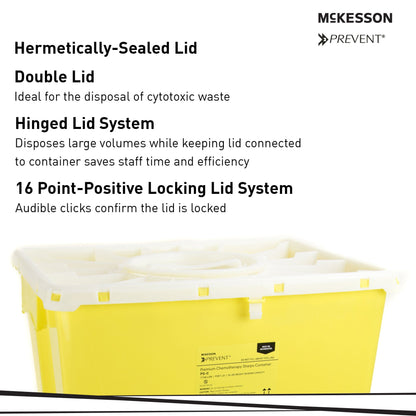McKesson Prevent® Chemotherapy Sharps Container, 12 Gal., 20.8 x 17.3 x 13 Inch