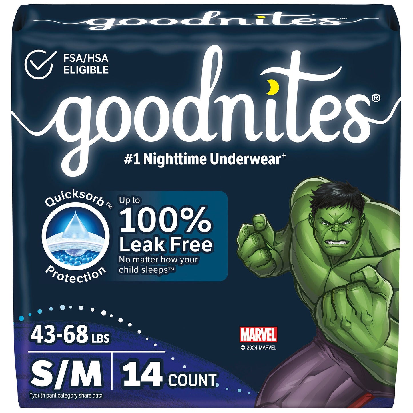 Goodnites® Heavy Absorbency Nighttime Underwear, S/M for Boys 43 – 68 lbs.