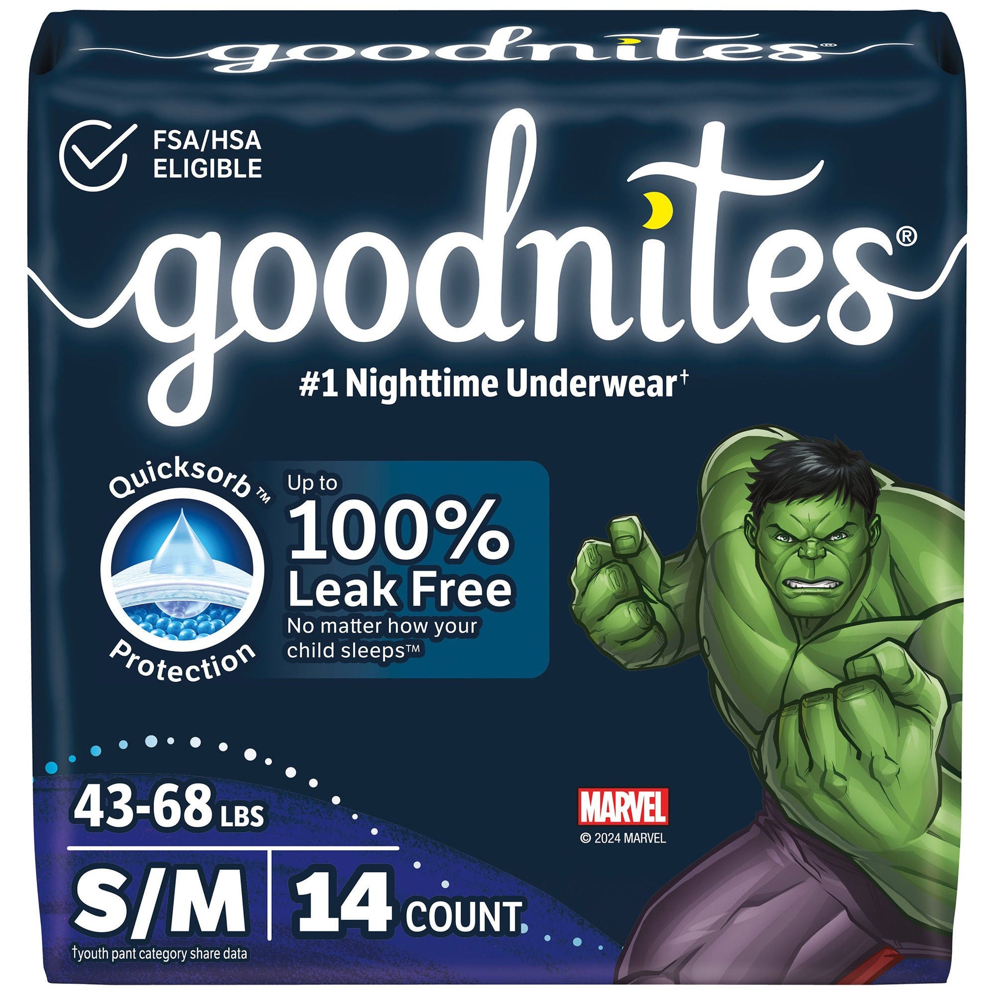 Goodnites® Heavy Absorbency Nighttime Underwear, S/M for Boys 43 – 68 lbs.