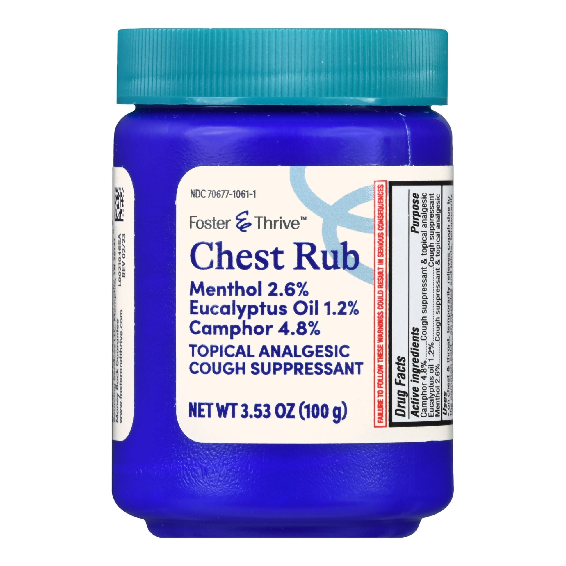 Foster & Thrive™ Chest Rub 2.6% Menthol 1.2% Eucalyptus Oil 4.8% Camphor