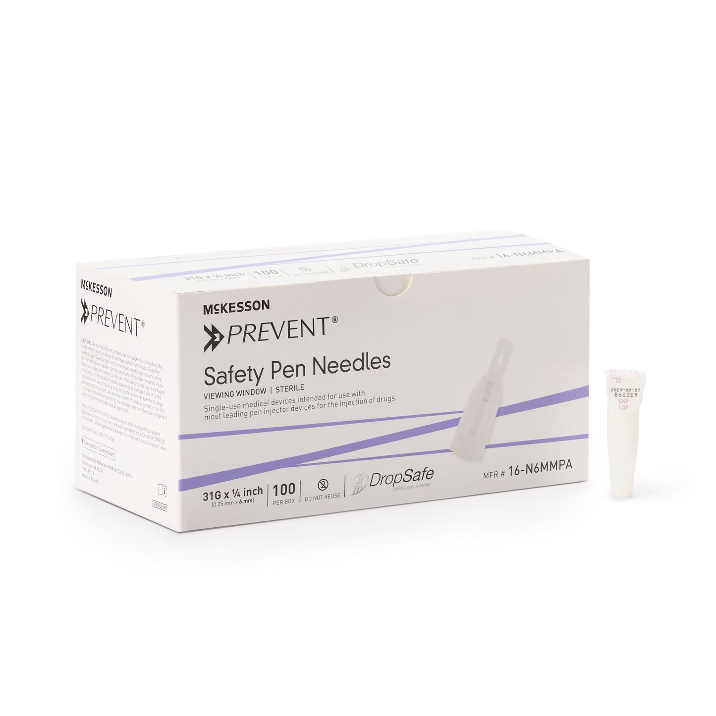 McKesson Prevent® Safety Insulin Pen Needle, 31 Gauge, 6 mm Length