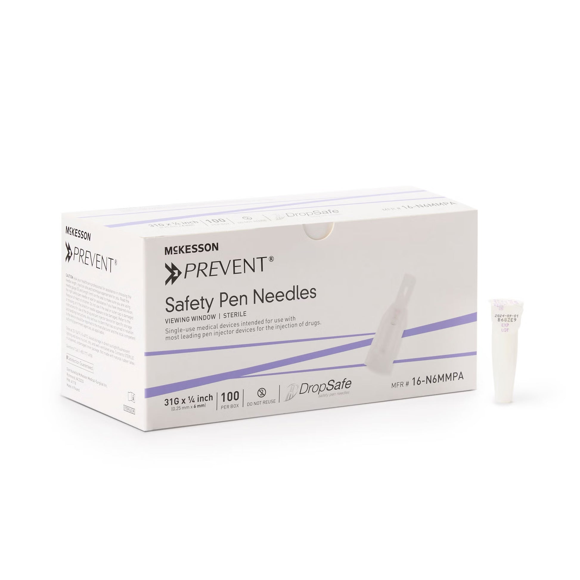 McKesson Prevent® Safety Insulin Pen Needle, 31 Gauge, 6 mm Length