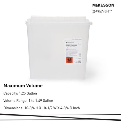 McKesson Prevent® Sharps Container, 1-1/4 Gallon, 10-3/4 x 10-1/2 x 4-3/4 Inch