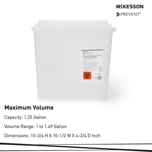 McKesson Prevent® Sharps Container, 1-1/4 Gallon, 10-3/4 x 10-1/2 x 4-3/4 Inch