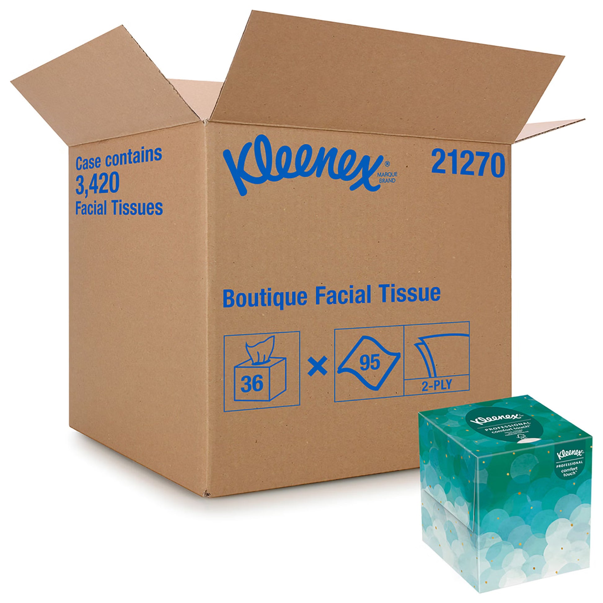 Kleenex Facial Tissue, Two-Ply, Cube Container, Boutique White