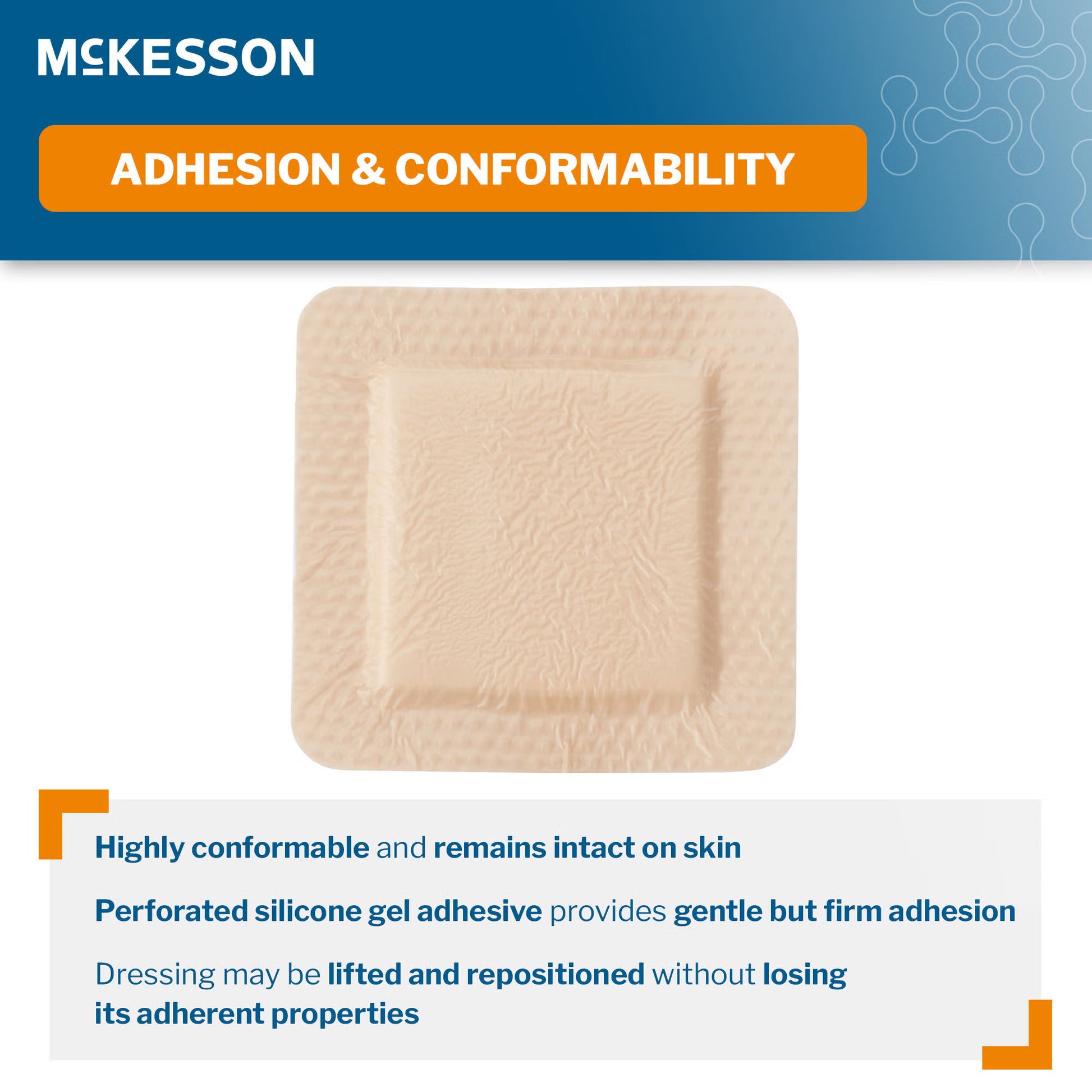McKesson Silicone Adhesive with Border Silicone Foam Dressing, 4 x 4 Inch