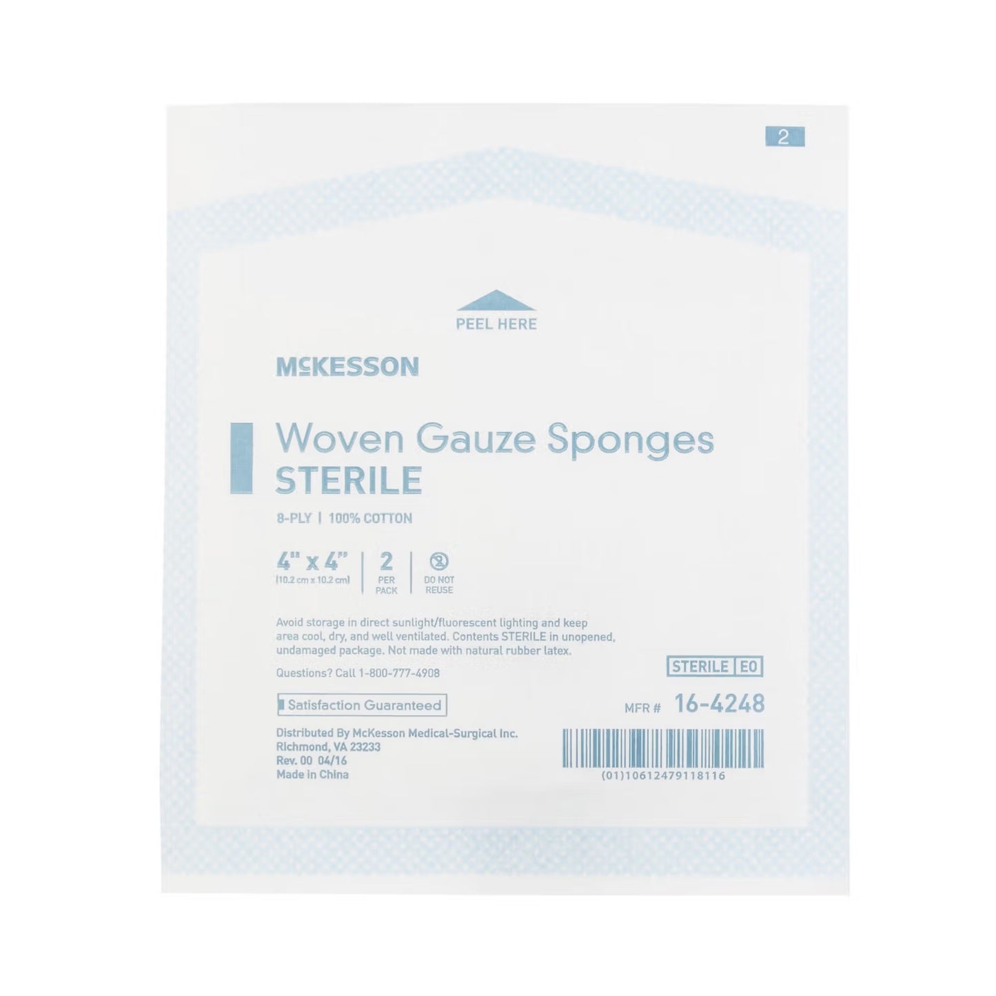 McKesson Sterile Gauze Sponge, 4 x 4 Inch, 8-Ply