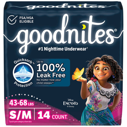 Goodnites® Heavy Absorbency Nighttime Underwear, S/M for Girls 43 – 68 lbs.