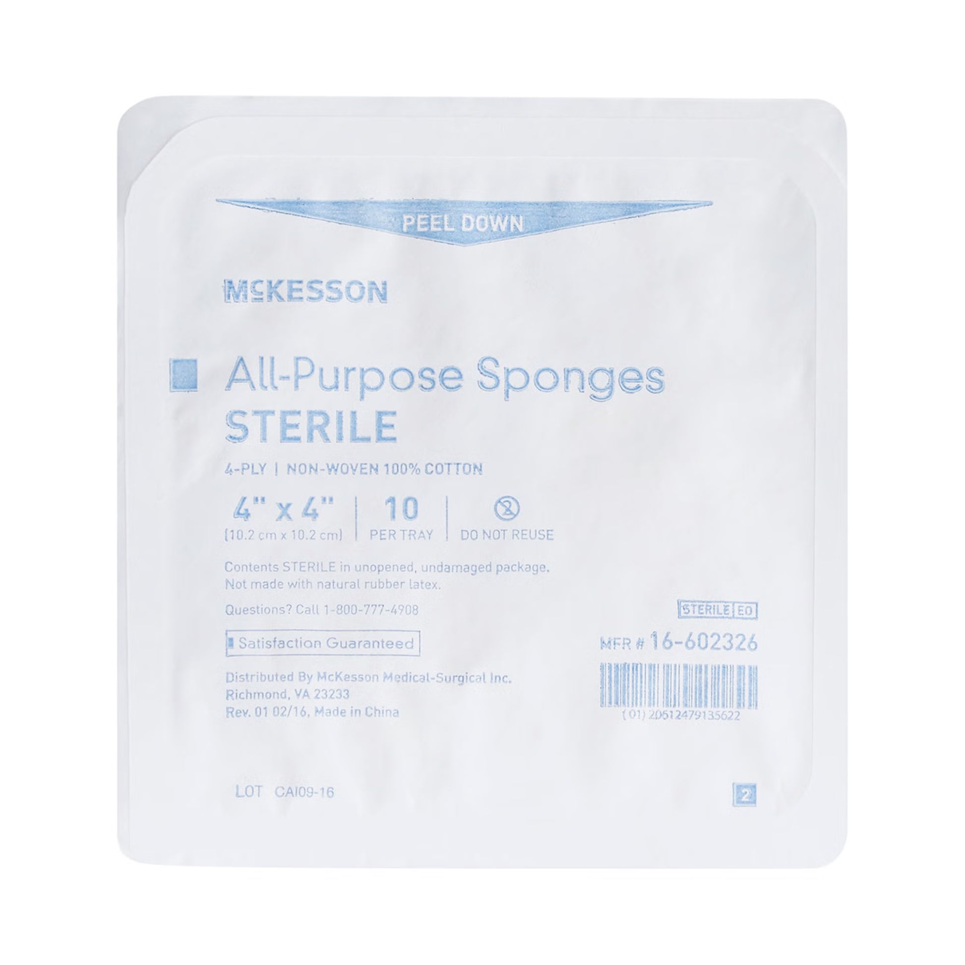 McKesson Sterile Nonwoven Sponge, 4 x 4 Inch, Four Ply