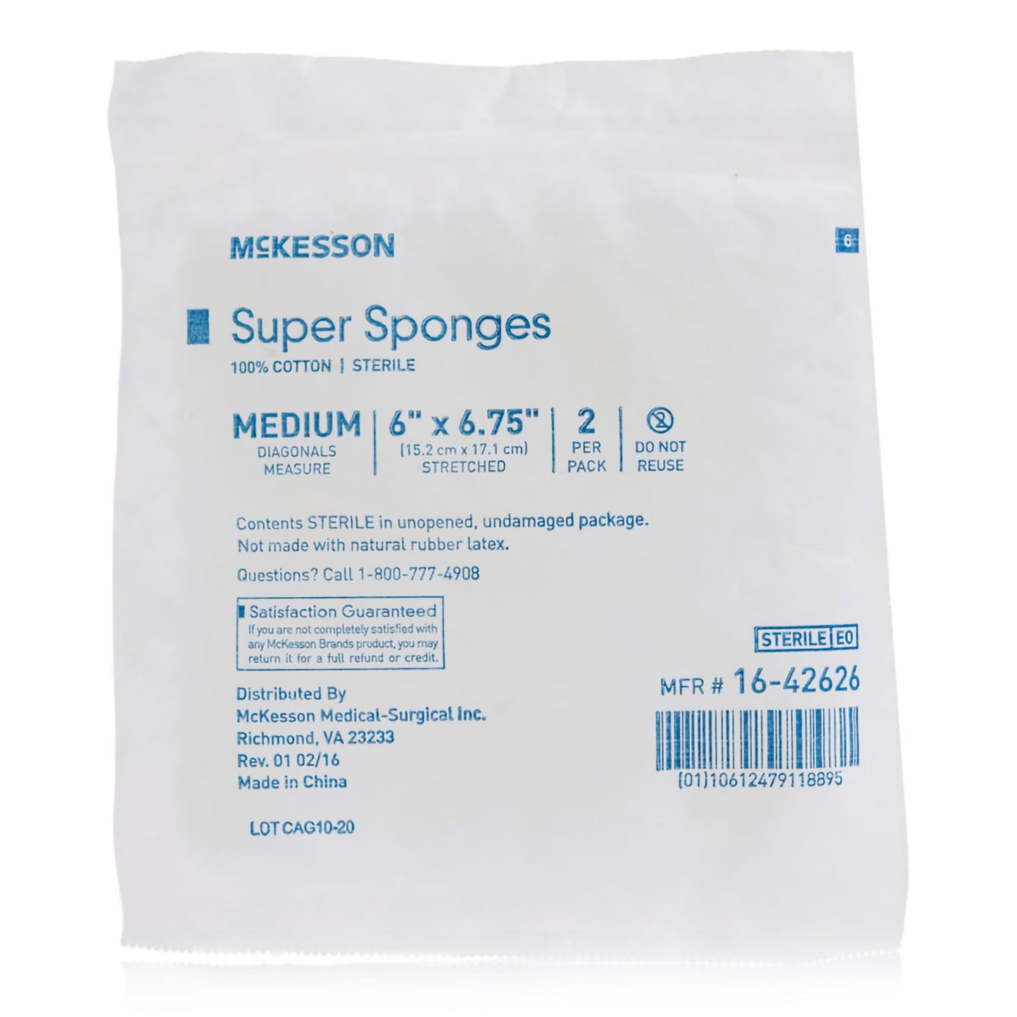 McKesson Sterile Fluff Dressing, 6 x 6-3/4 Inch