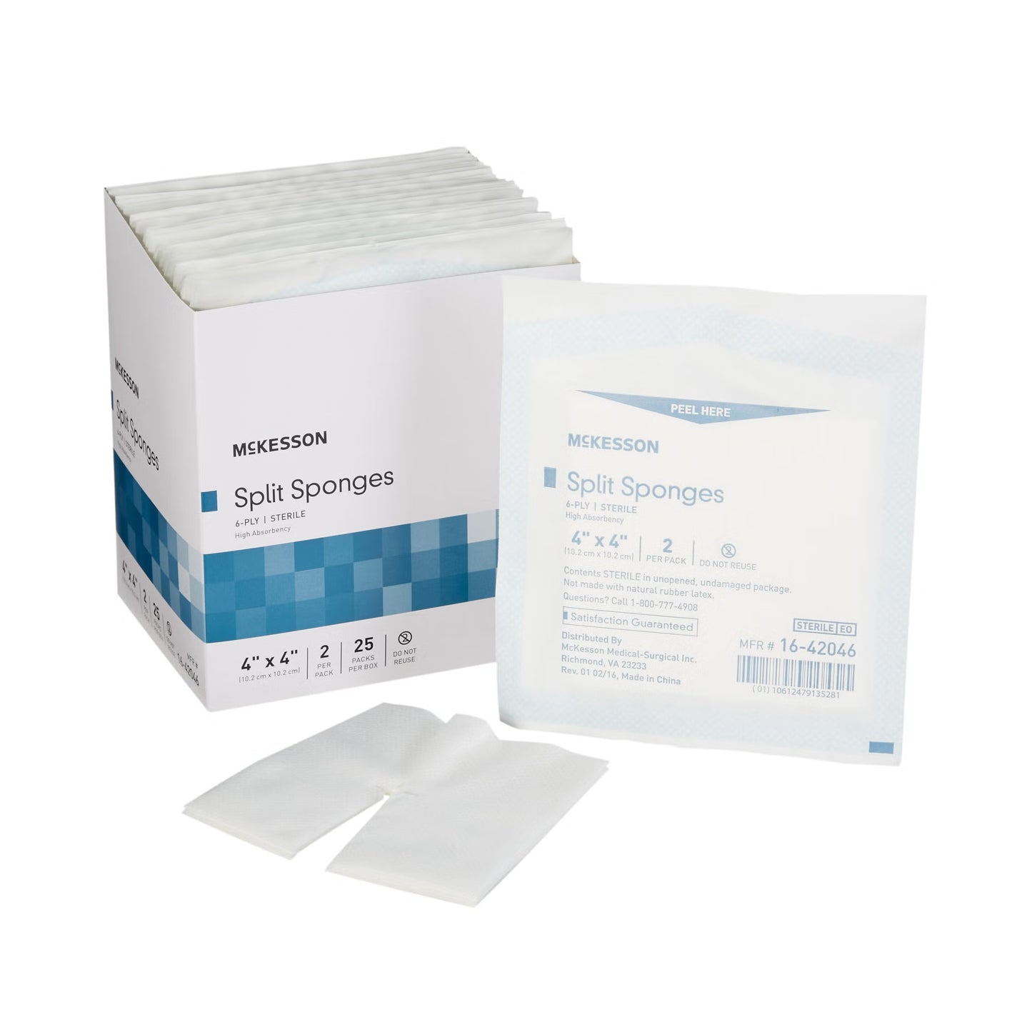 McKesson IV/Drain Split Dressing, 4 x 4 Inch, Six Ply