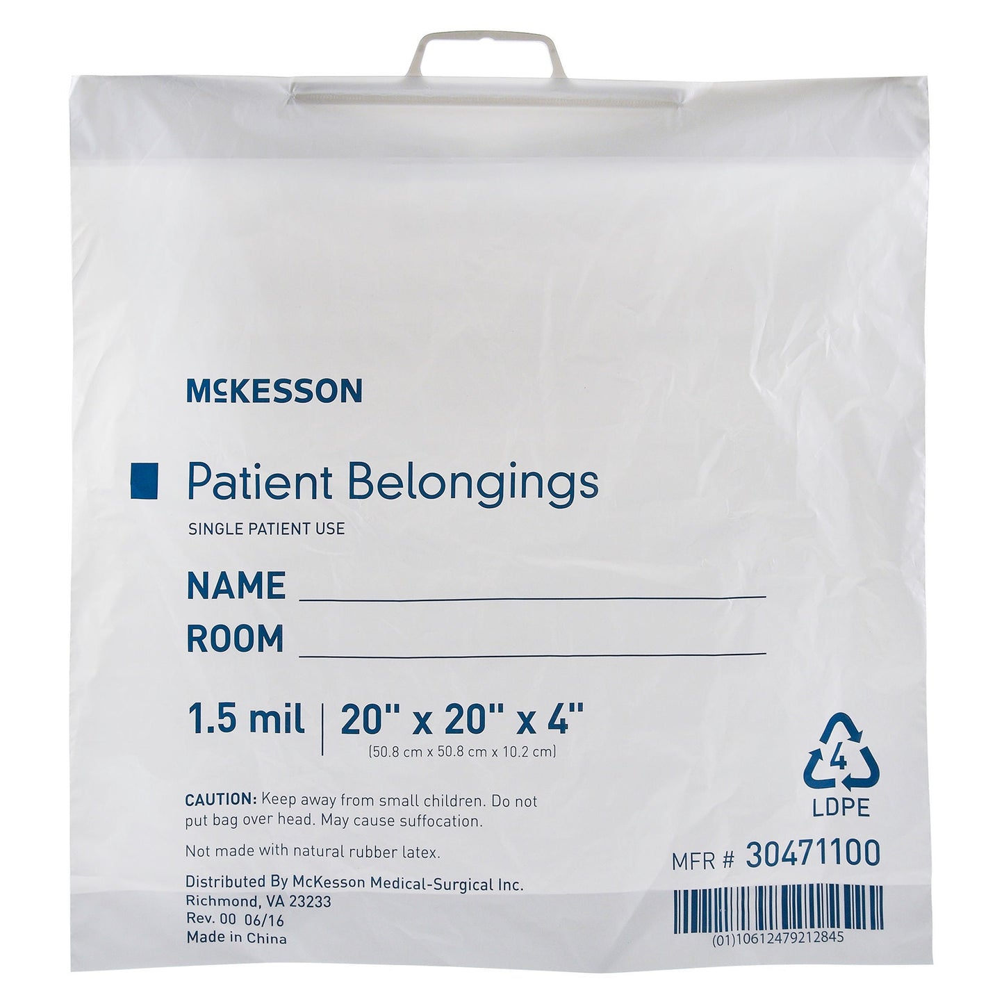 McKesson Patient Belongings Bag With Snap Closure