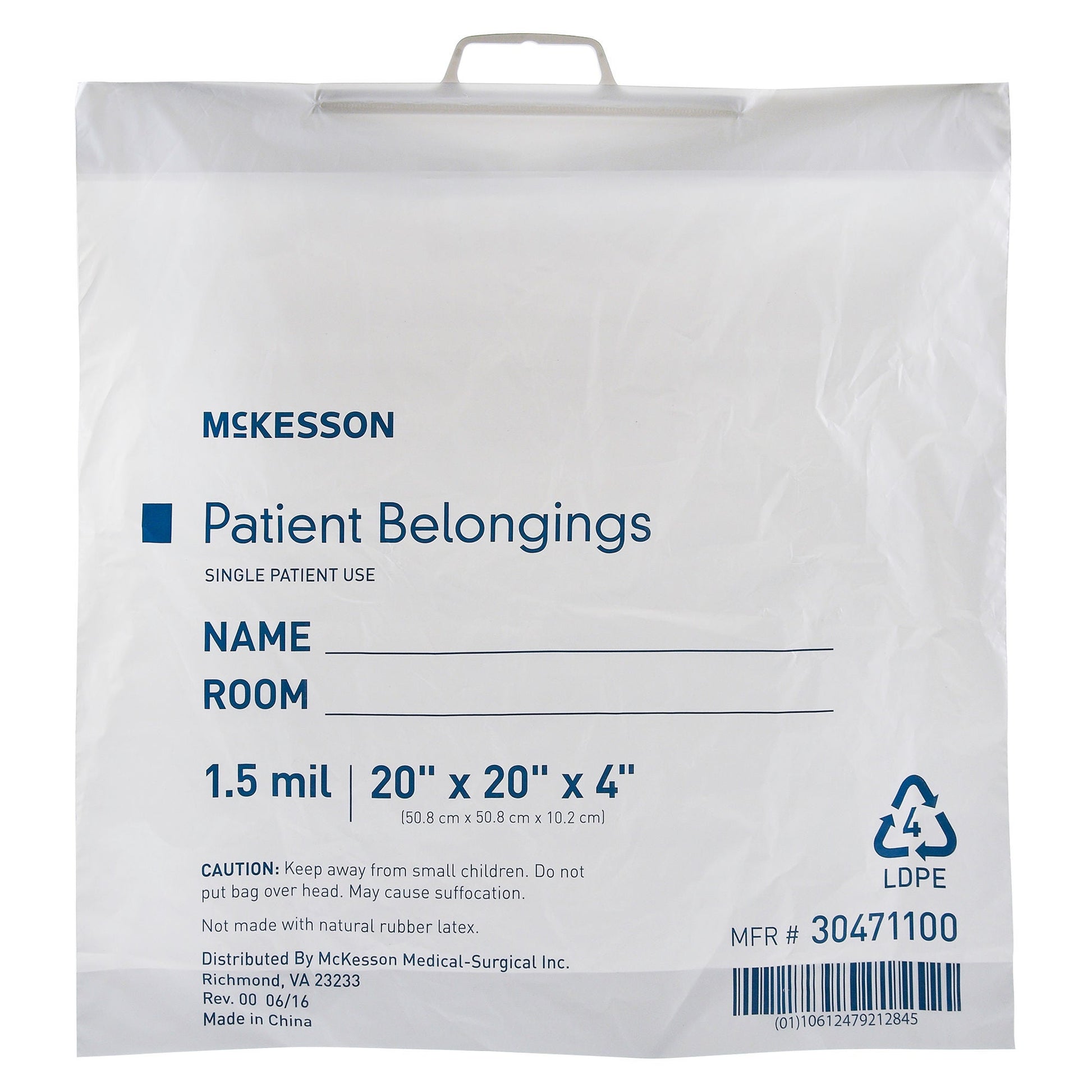 McKesson Patient Belongings Bag With Snap Closure