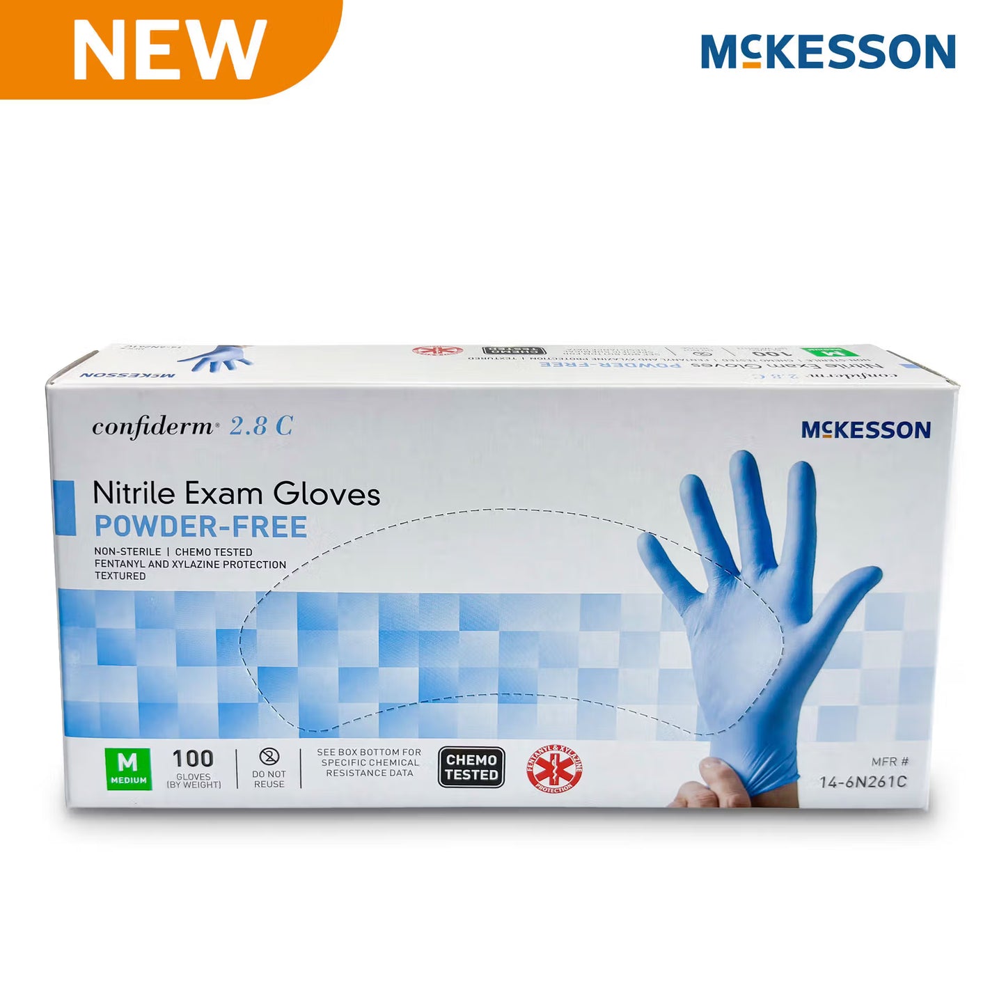 McKesson Confiderm® 2.8C Nitrile Exam Gloves, Medium, Ocean Blue