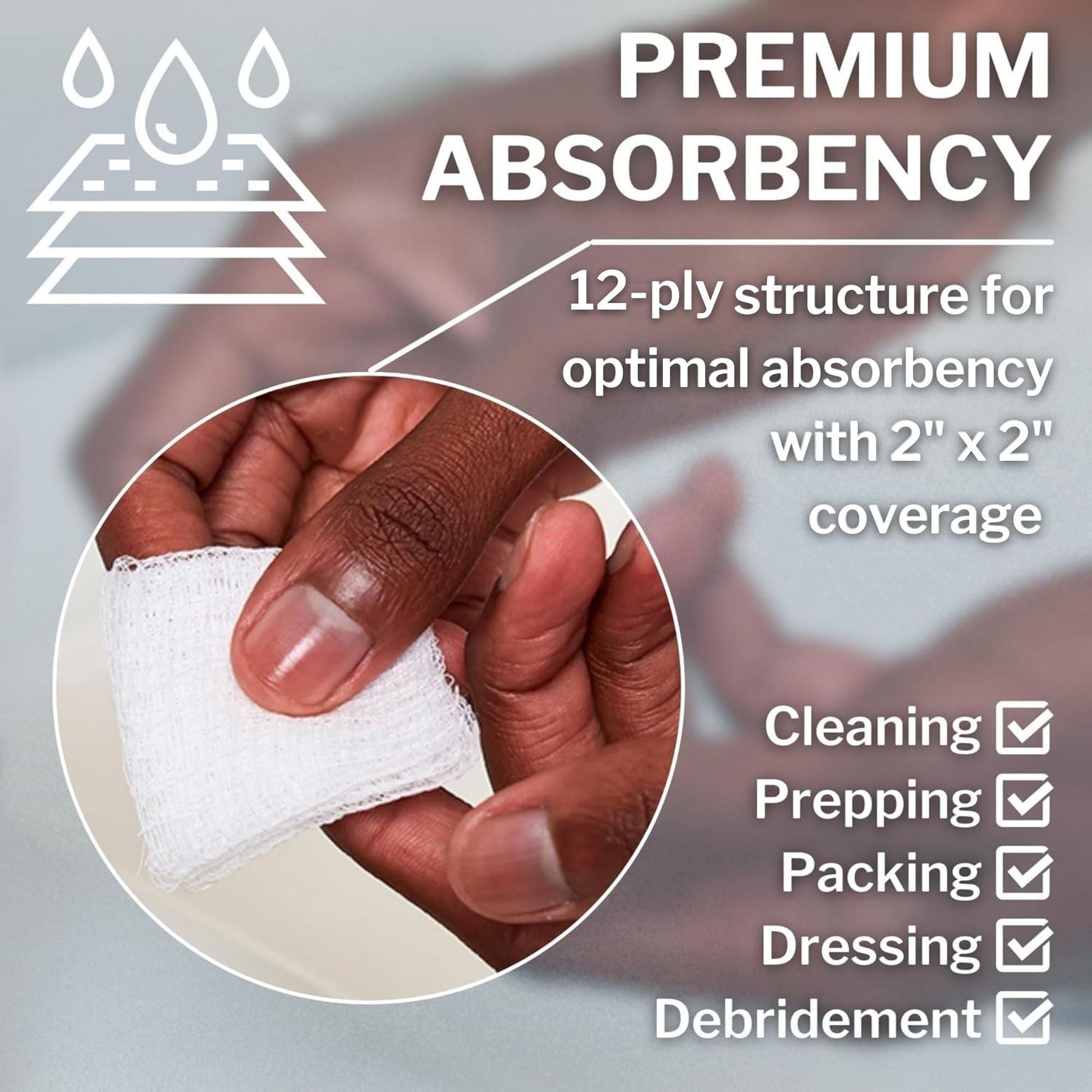 CareStock™ Gauze Sponge, 2 x 2 in. 12-Ply, Medical-Grade Cotton Wound Dressing